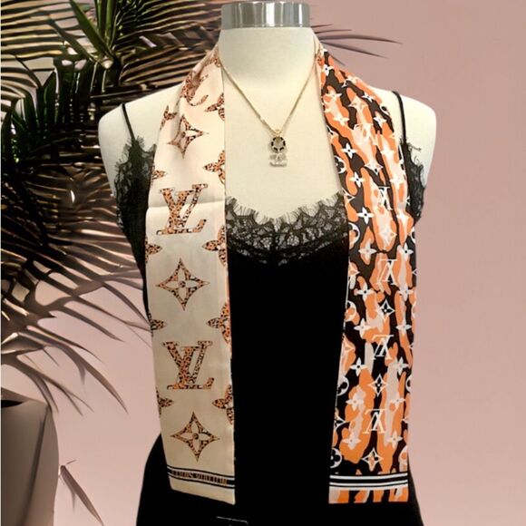 LOUIS VUITTON CONFIDENTIAL BANDEAU SCARF BEIGE ORANGE - Picture 1 of 3